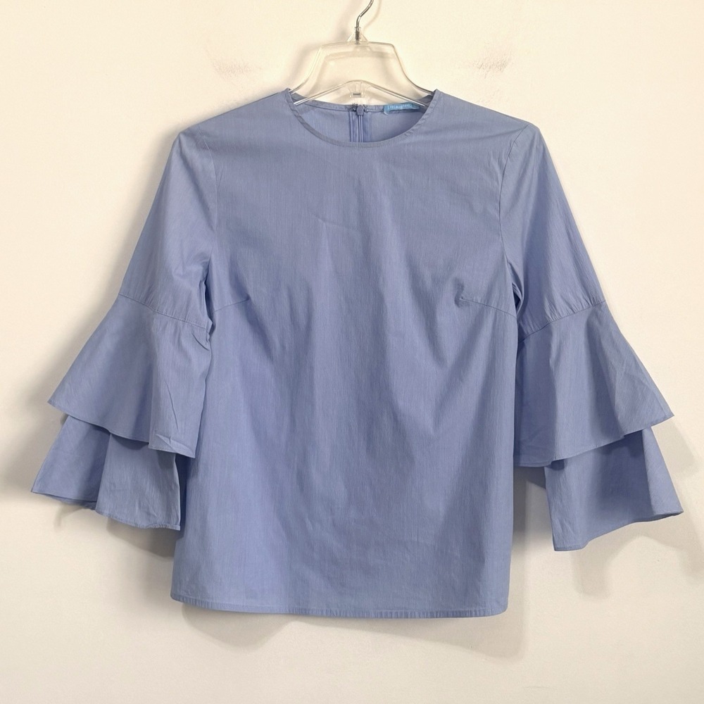 J McLaughlin Bell Tiered Sleeve Blouse S Blue Lightweight Work Party Shirt Top